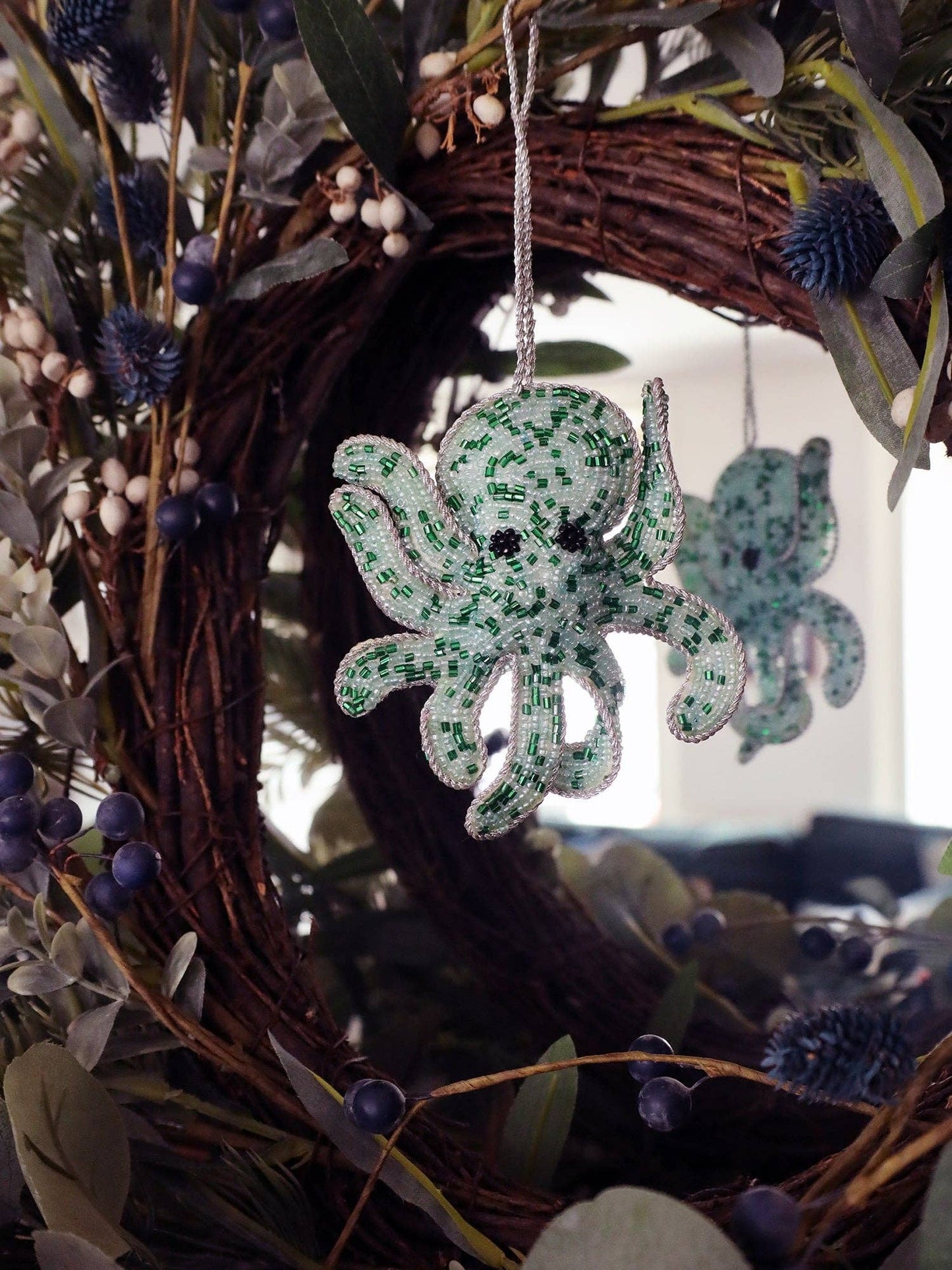 Cream Cornwall - Beaded Aqua Octopus Hanging Decoration