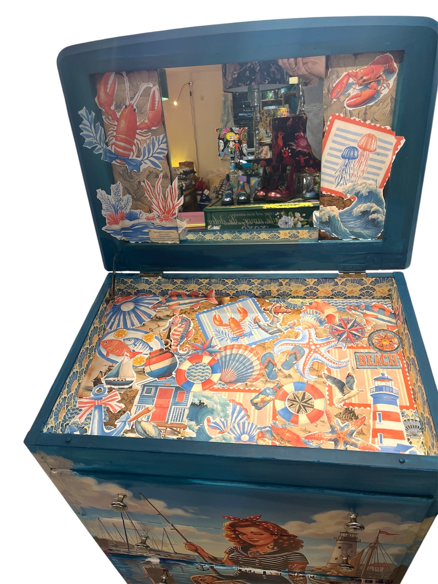 Upcycled Tallboy Hooked on the Sea