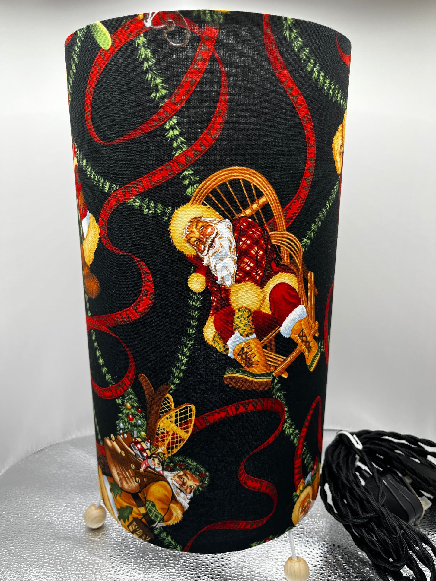Handmade Lamp with Santa of Moose Lodge Fabric from Alexander Henry.