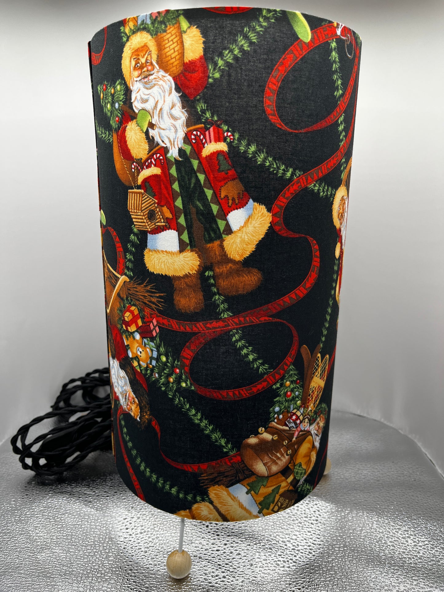 Handmade Lamp with Santa of Moose Lodge Fabric from Alexander Henry.