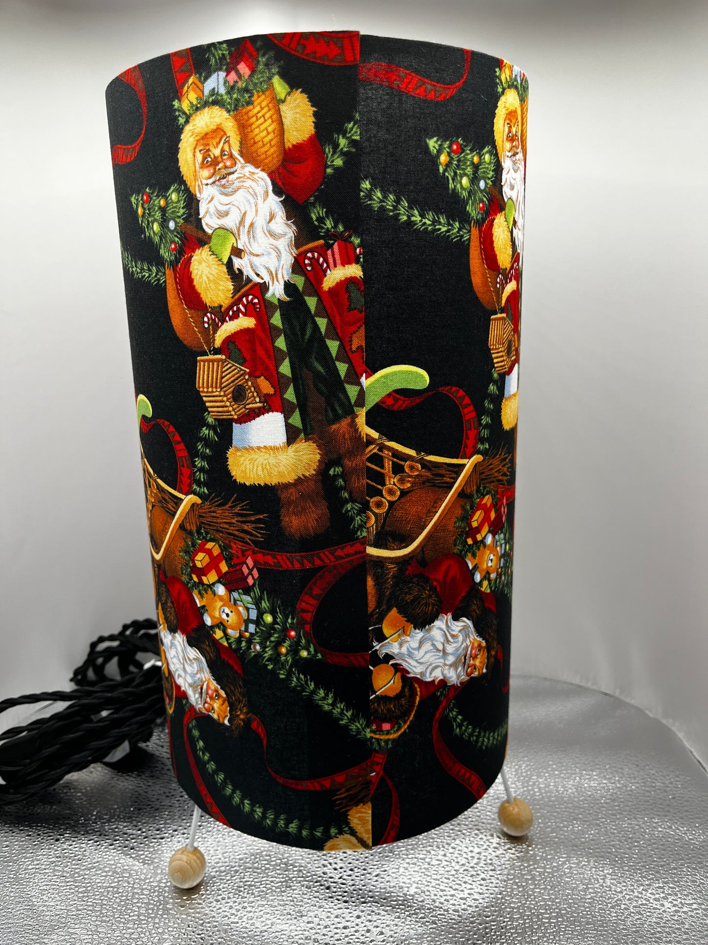 Handmade Lamp with Santa of Moose Lodge Fabric from Alexander Henry.