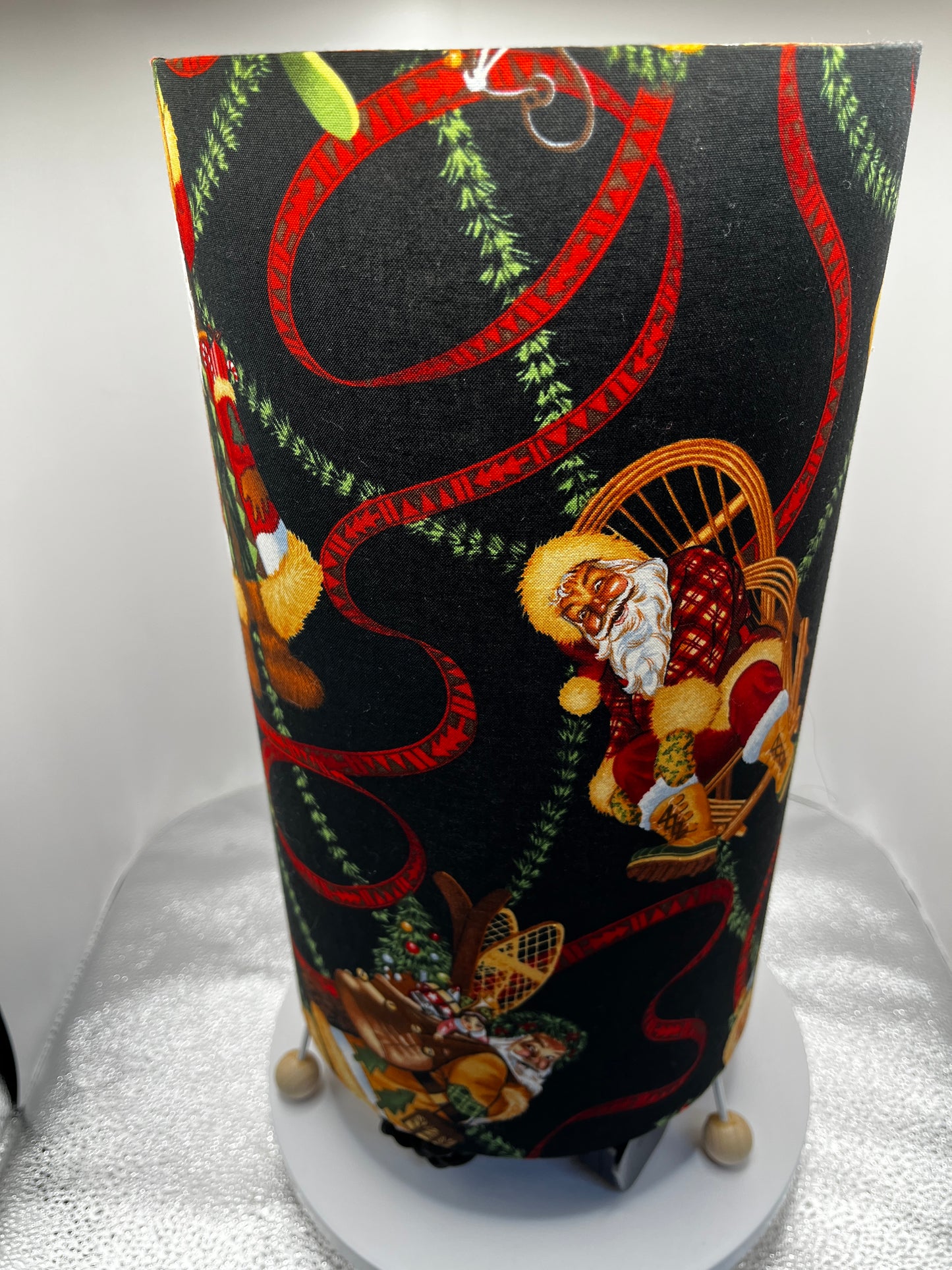 Handmade Lamp with Santa of Moose Lodge Fabric from Alexander Henry.