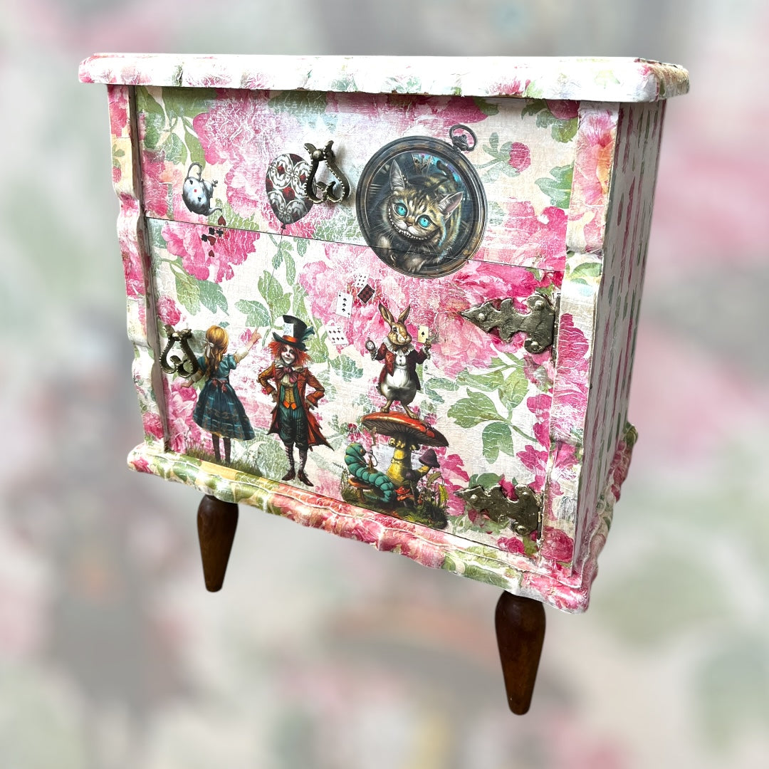 Alice in Wonderland Small Upcycled Cabinet