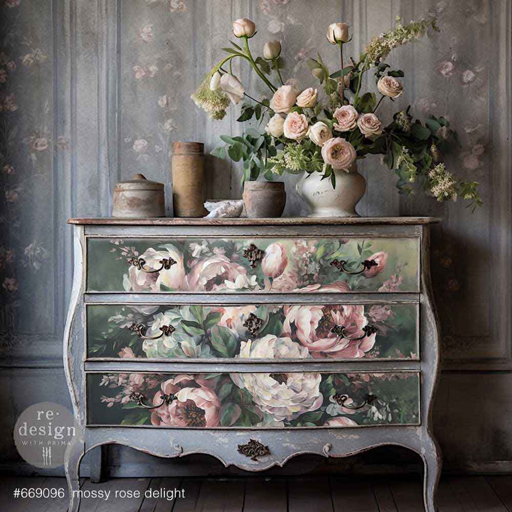 Mossy Rose Delight Redesign With Prima A1 Decoupage Fiber
