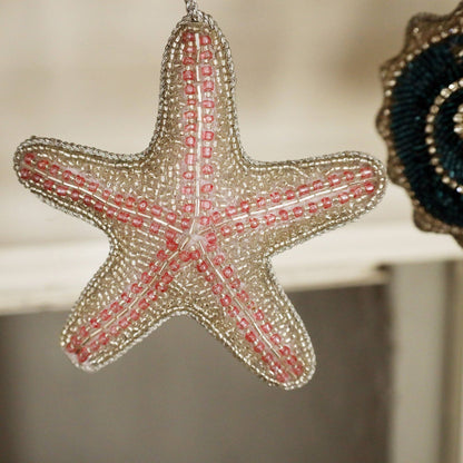 Cream Cornwall - Beaded Pink Starfish Hanging Decoration