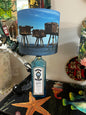 Upcycled Bombay Sapphire Gin Bottle lamp with Handmade 20cm Lampshade with the Whitstable Red Sands Maunsell Forts.