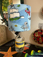 Upcycled Whitstable Harbour Gin Bottle lamp with Handmade 20cm Lampshade Treasure Map Sandersons fabric