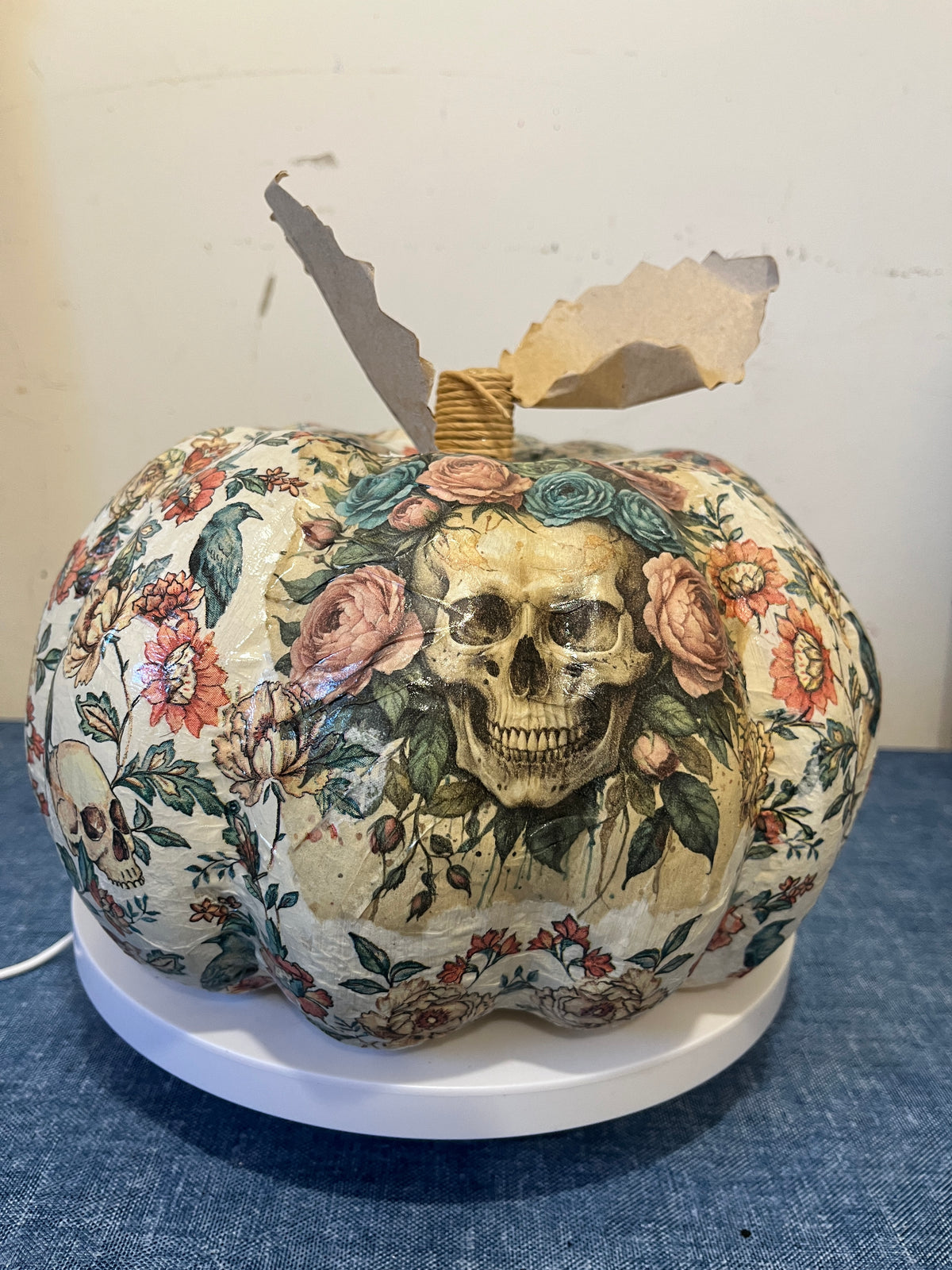 Dias De Los Muertos, Decoupaged Paper Mâché Pumpkin