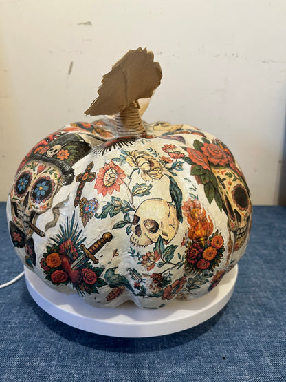 Dias De Los Muertos, Decoupaged Paper Mâché Pumpkin