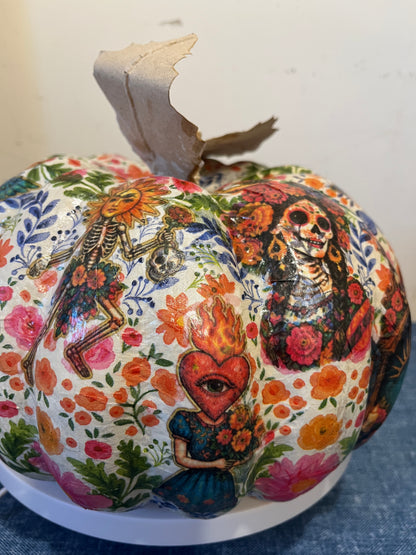 Dias De Los Muertos, Decoupaged Paper Mâché Pumpkin