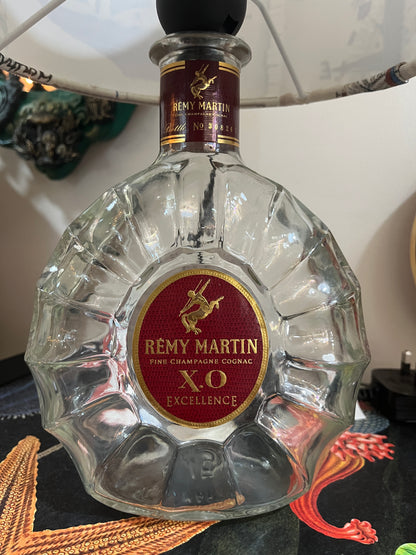 Upcycled Remy Martin XO Cognac Bottle lamp with Handmade 20cm Nautical Lampshade