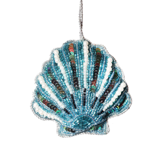 Cream Cornwall - Beaded Aqua Scallop Shell Hanging Decoration(Delivery after 2nd Dec)