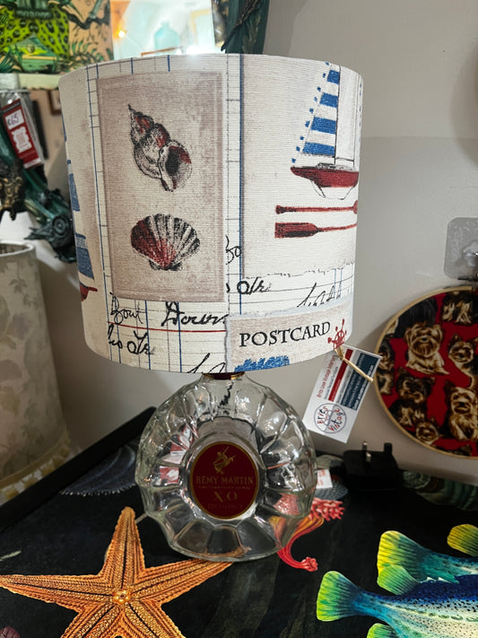 Upcycled Remy Martin XO Cognac Bottle lamp with Handmade 20cm Nautical Lampshade