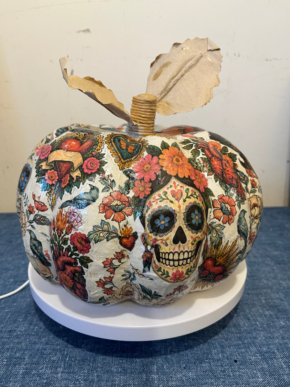 Dias De Los Muertos, Decoupaged Paper Mâché Pumpkin