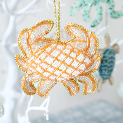 Cream Cornwall - Beaded Gold Crab Hanging Decoration.