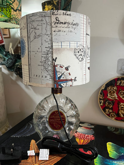 Upcycled Remy Martin XO Cognac Bottle lamp with Handmade 20cm Nautical Lampshade