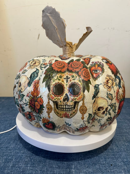 Dias De Los Muertos, Decoupaged Paper Mâché Pumpkin