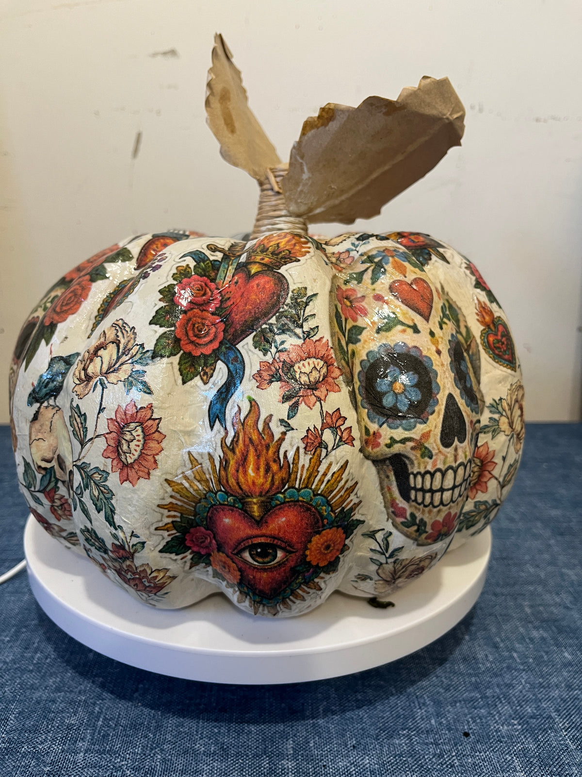 Dias De Los Muertos, Decoupaged Paper Mâché Pumpkin