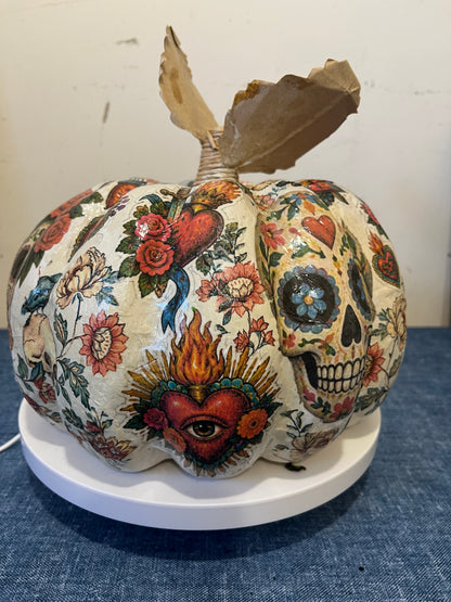 Dias De Los Muertos, Decoupaged Paper Mâché Pumpkin
