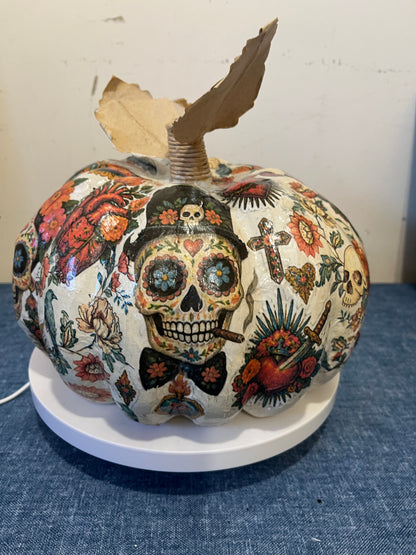 Dias De Los Muertos, Decoupaged Paper Mâché Pumpkin