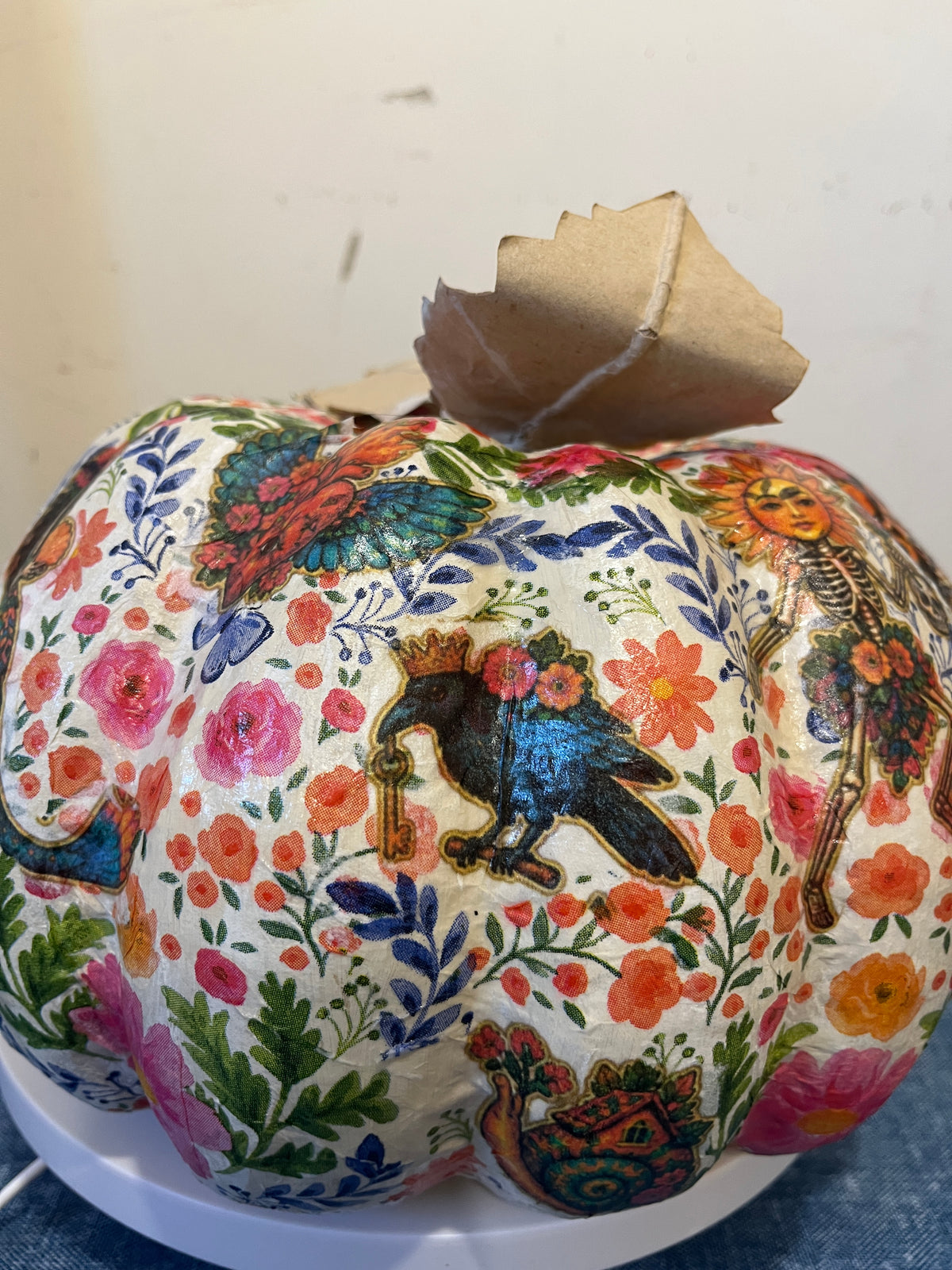 Dias De Los Muertos, Decoupaged Paper Mâché Pumpkin