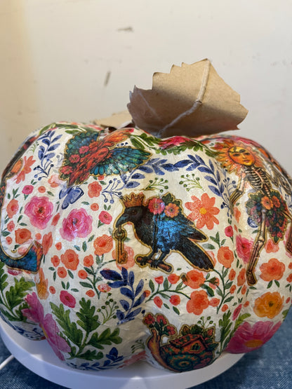 Dias De Los Muertos, Decoupaged Paper Mâché Pumpkin