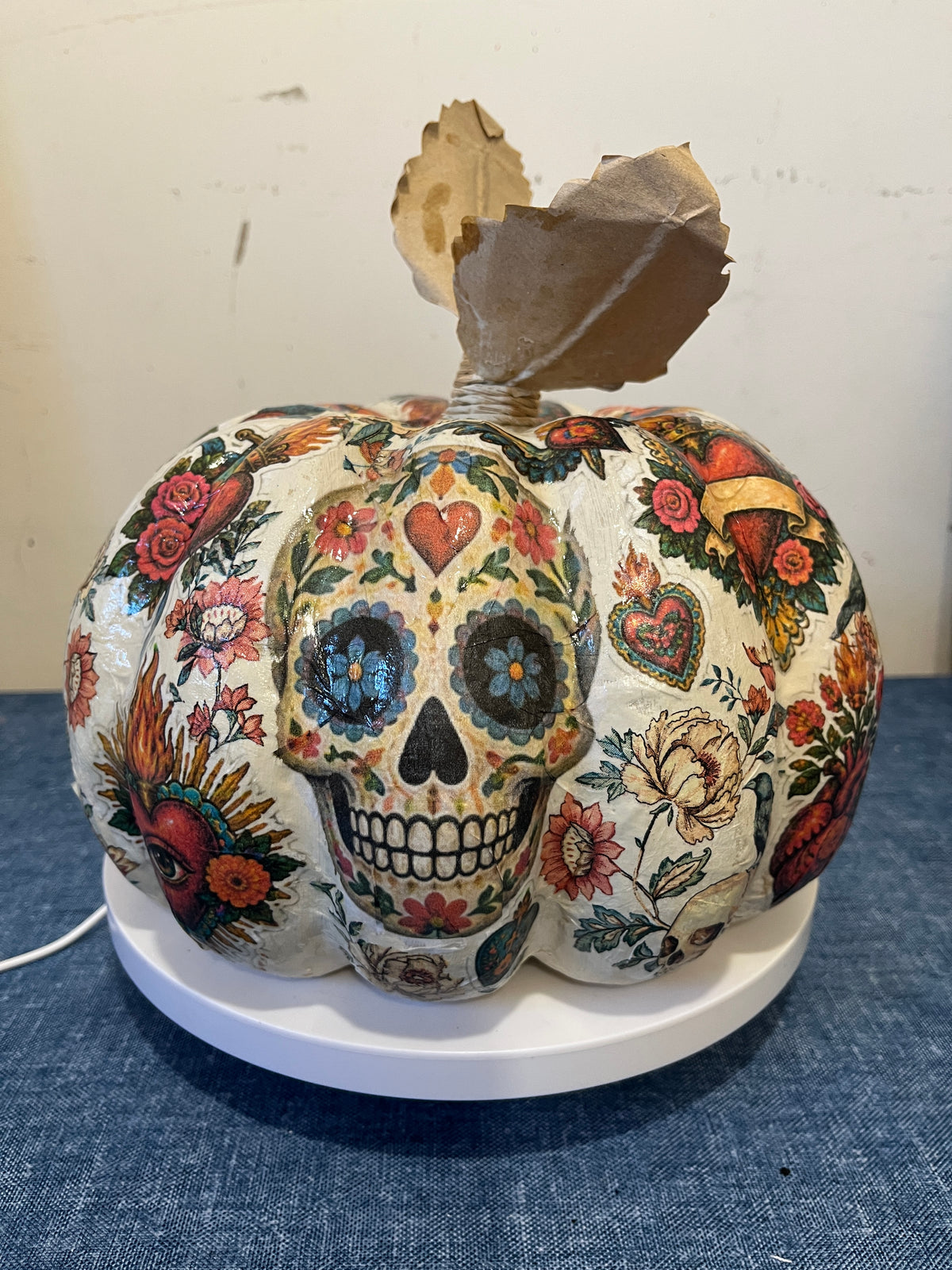 Dias De Los Muertos, Decoupaged Paper Mâché Pumpkin