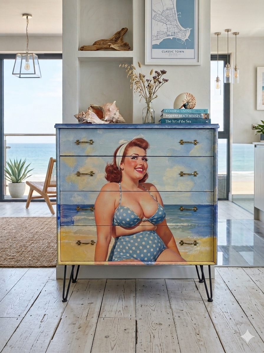 Retro drawers decoupaged with Blue Poka Dots