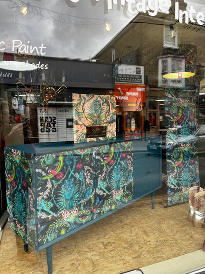 Shop window with large upcyled sideboard in Brits Love Vintage Whitstable 