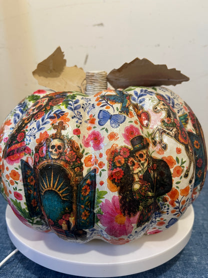 Dias De Los Muertos, Decoupaged Paper Mâché Pumpkin