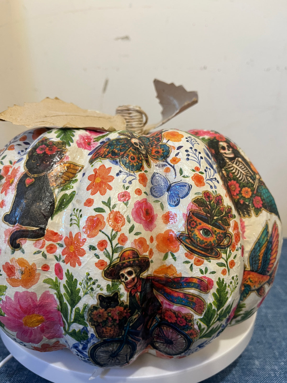 Dias De Los Muertos, Decoupaged Paper Mâché Pumpkin