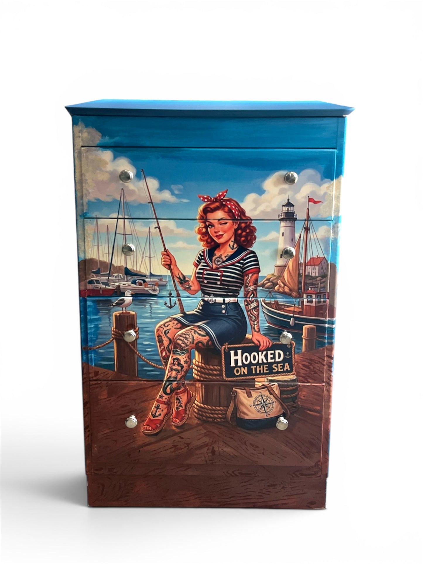 Upcycled Tallboy Hooked on the Sea
