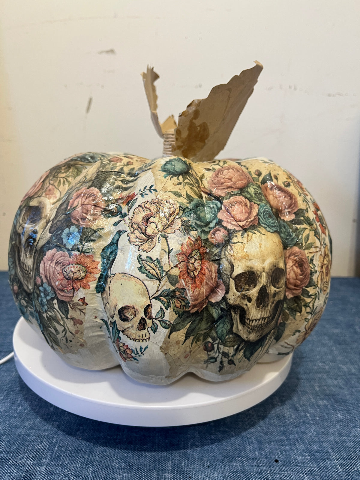 Dias De Los Muertos, Decoupaged Paper Mâché Pumpkin