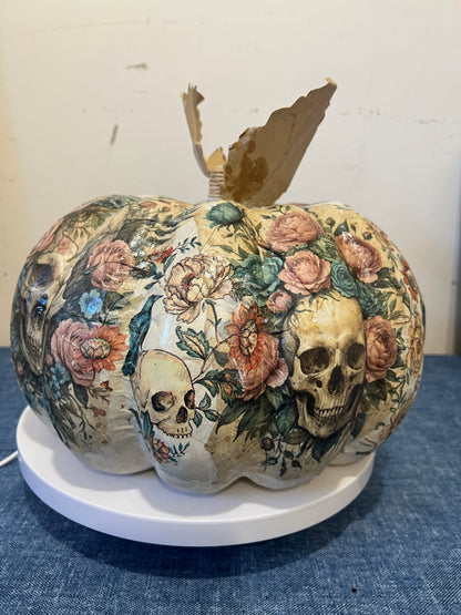 Dias De Los Muertos, Decoupaged Paper Mâché Pumpkin