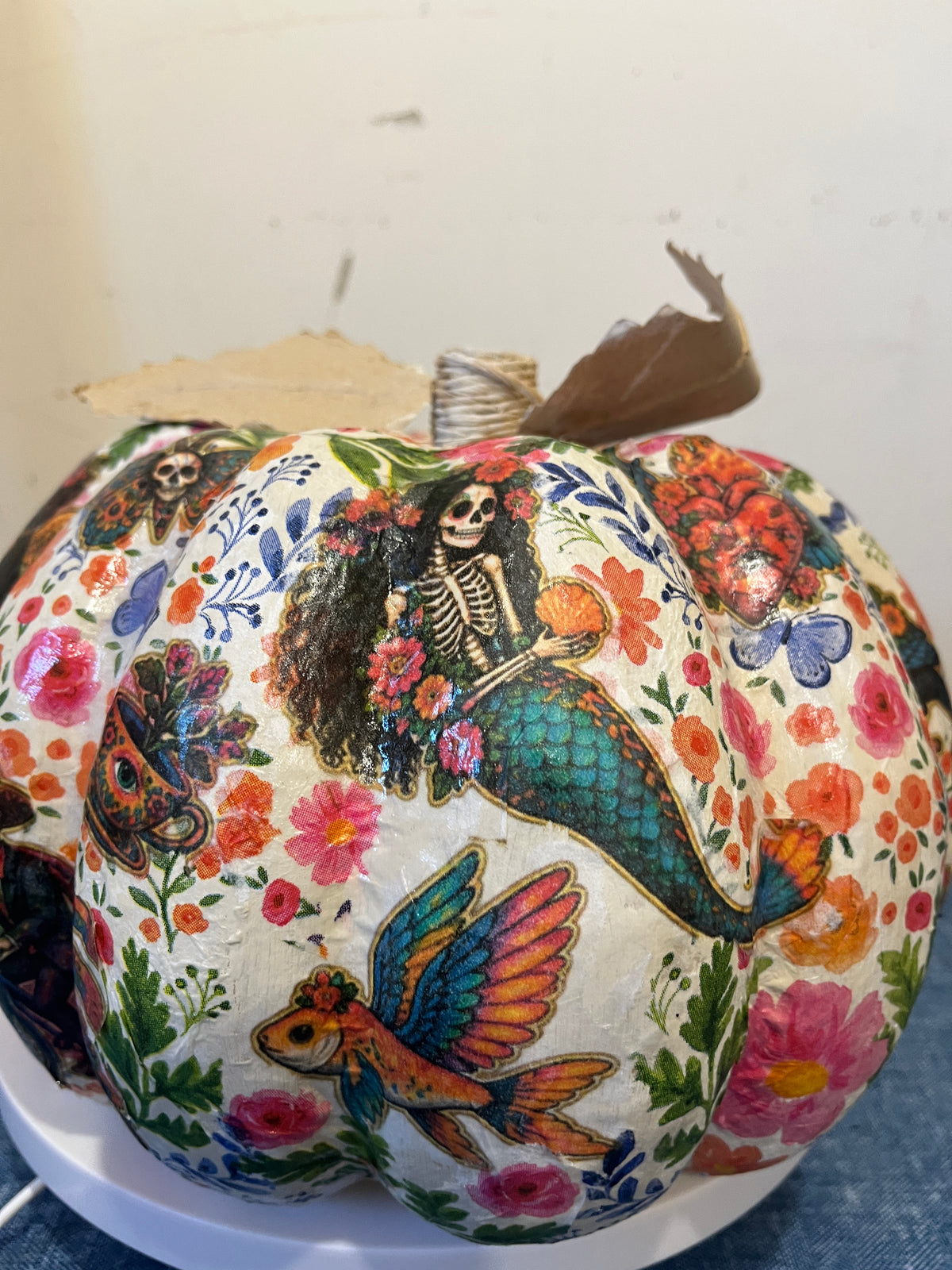 Dias De Los Muertos, Decoupaged Paper Mâché Pumpkin
