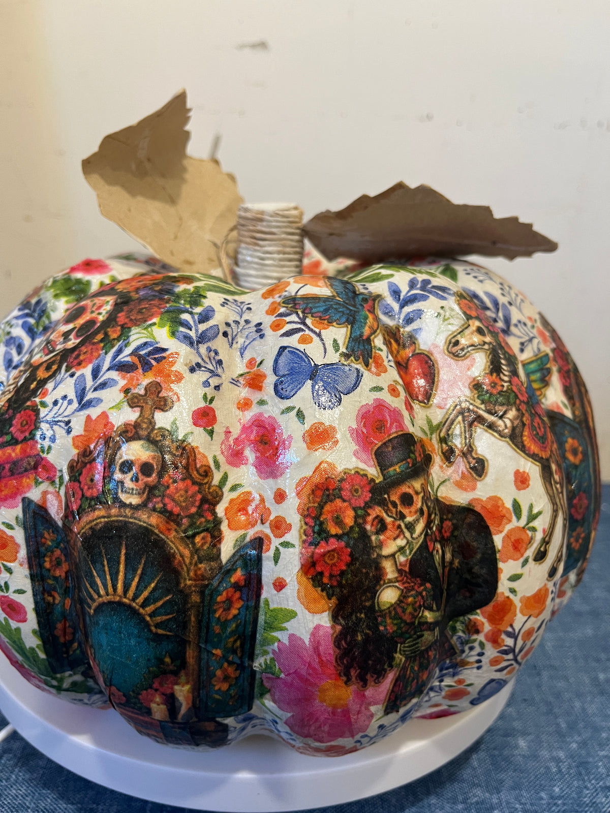 Dias De Los Muertos, Decoupaged Paper Mâché Pumpkin