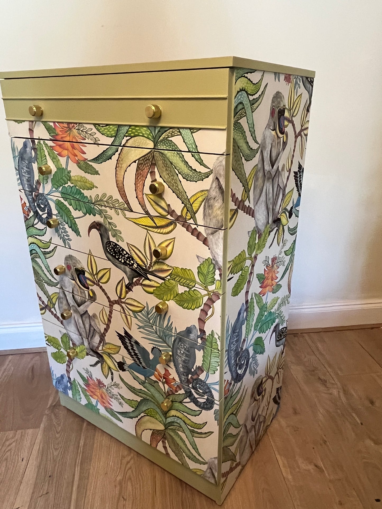 Retro drawers decoupaged with Cole and Son Savuti