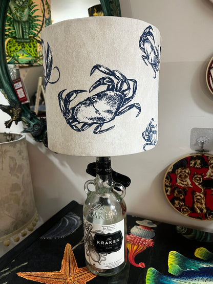 Upcycled Kraken Rum Bottle lamp with Handmade 20cm Lobster and Crab Lampshade