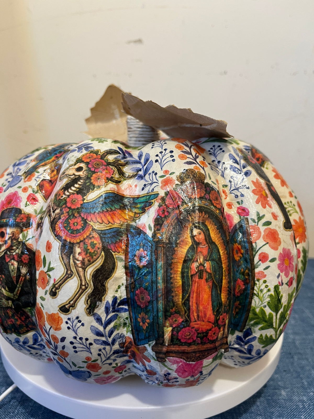 Dias De Los Muertos, Decoupaged Paper Mâché Pumpkin