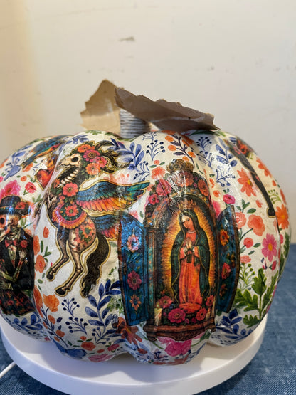 Dias De Los Muertos, Decoupaged Paper Mâché Pumpkin