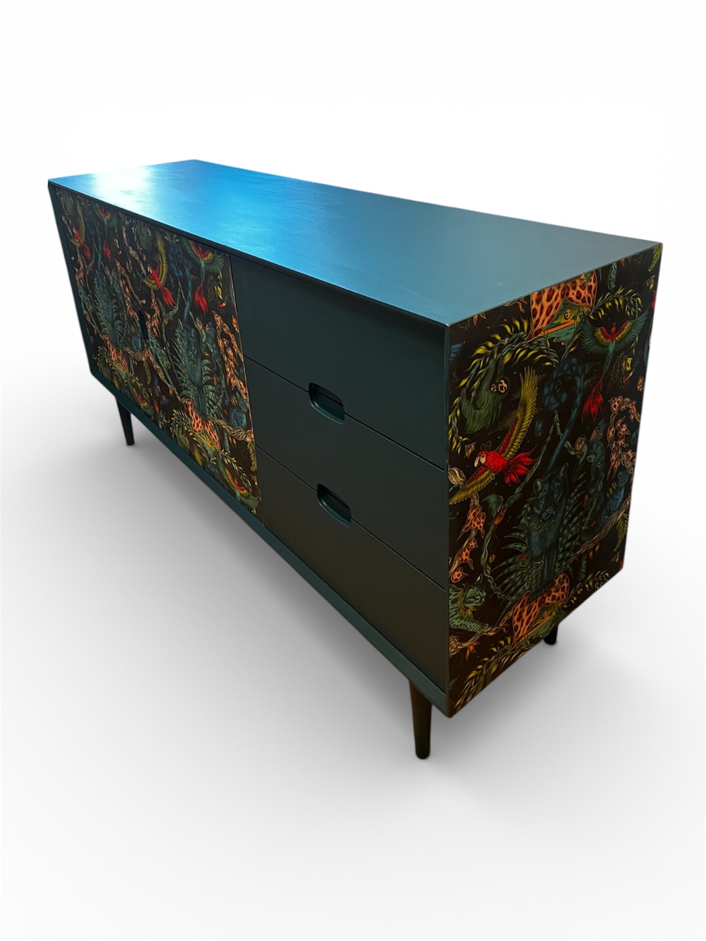 Large sideboard with Frenchic steel Teal and Emma Shipley Wallpaper Brits Love Vintage Whitstable