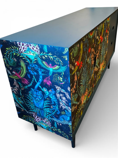 Large sideboard with Frenchic steel Teal and Emma Shipley Wallpaper Brits Love Vintage Whitstable