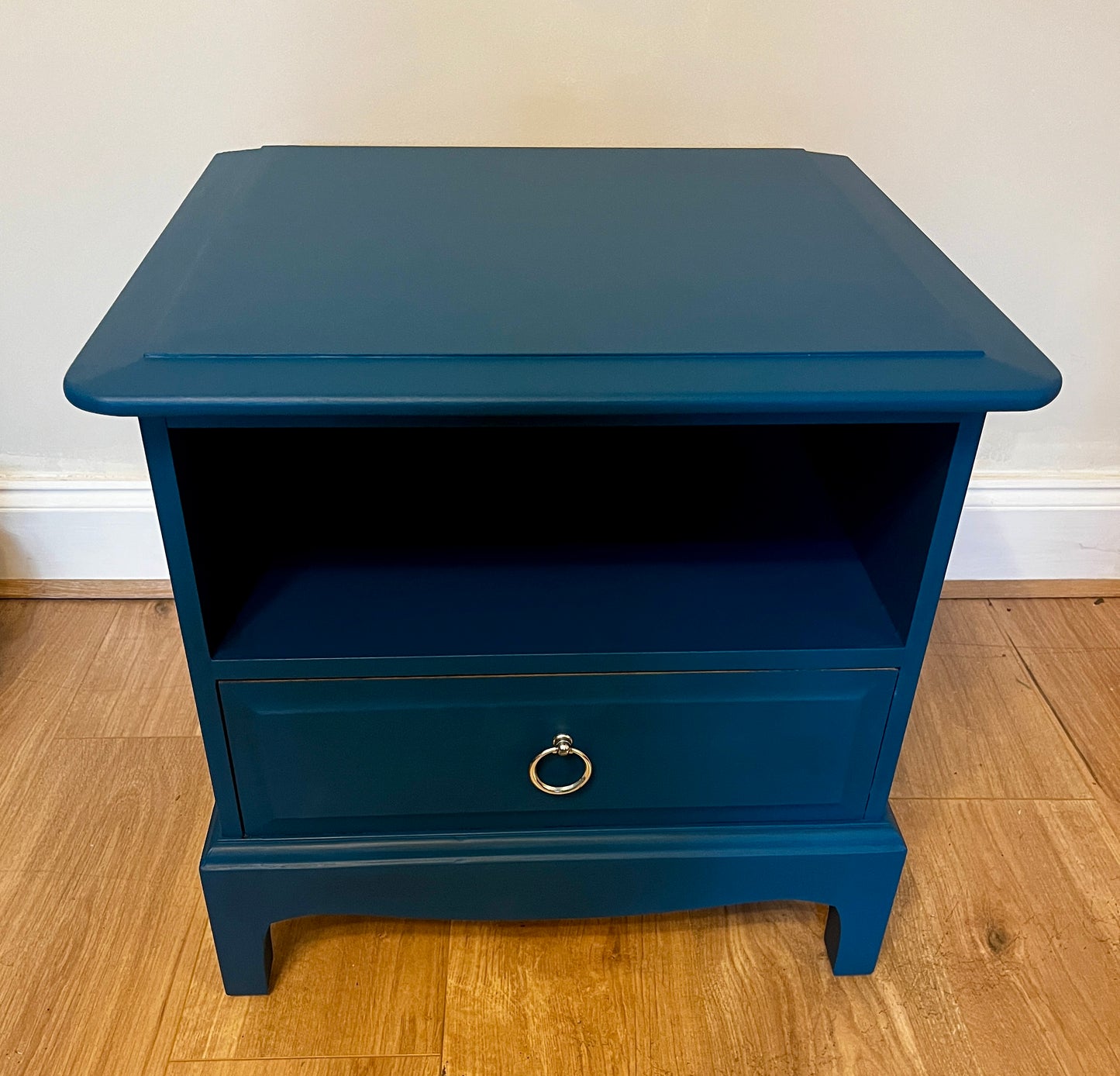 Pair of Upcycled Stag Bedside Cabinets Painted in Frenchic Steel Teal Colour of the Year Brits Love Vintage Whitstable 