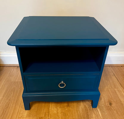 Pair of Upcycled Stag Bedside Cabinets Painted in Frenchic Steel Teal Colour of the Year Brits Love Vintage Whitstable 