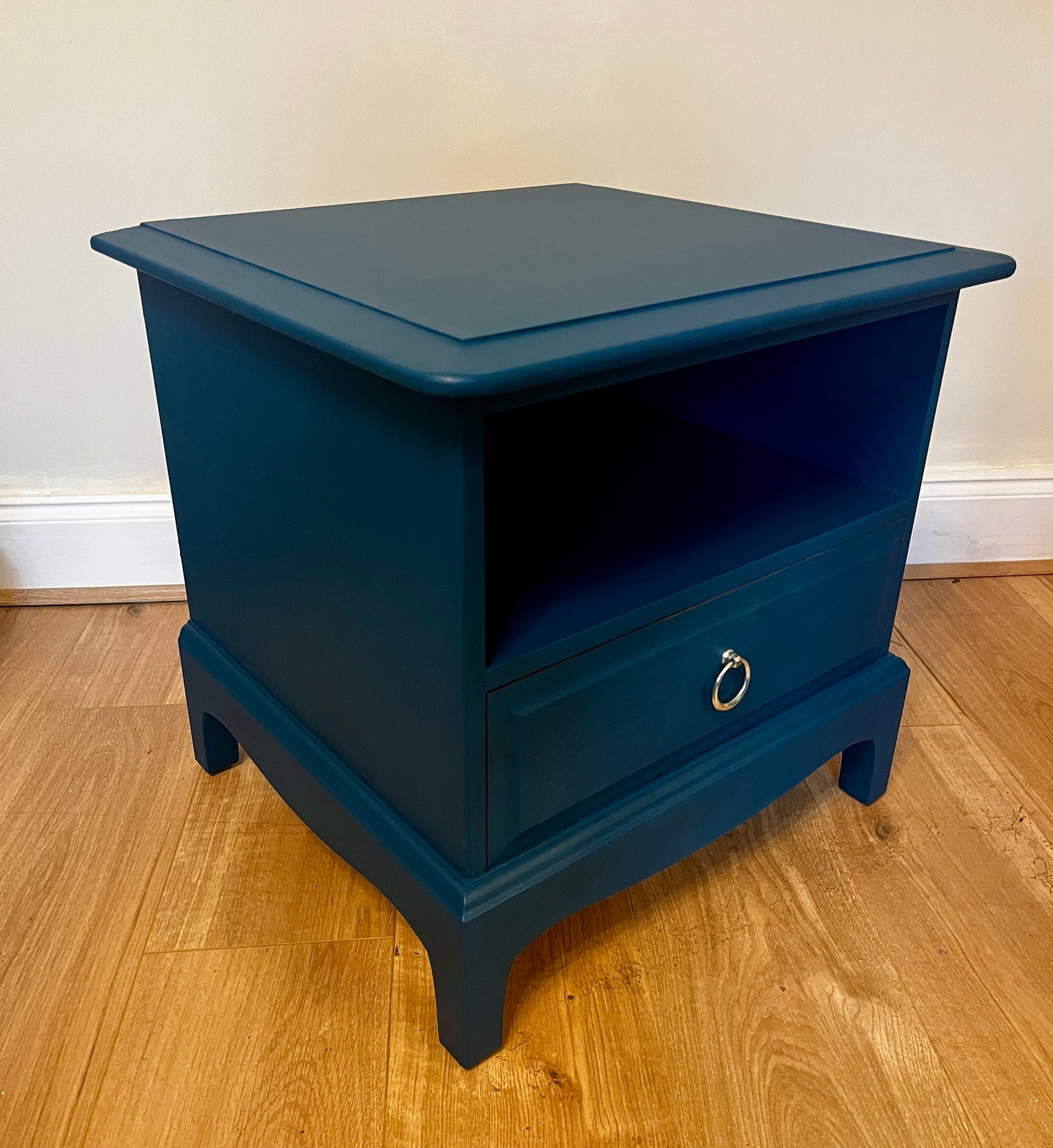 Pair of Upcycled Stag Bedside Cabinets Painted in Frenchic Steel Teal Colour of the Year Brits Love Vintage Whitstable 