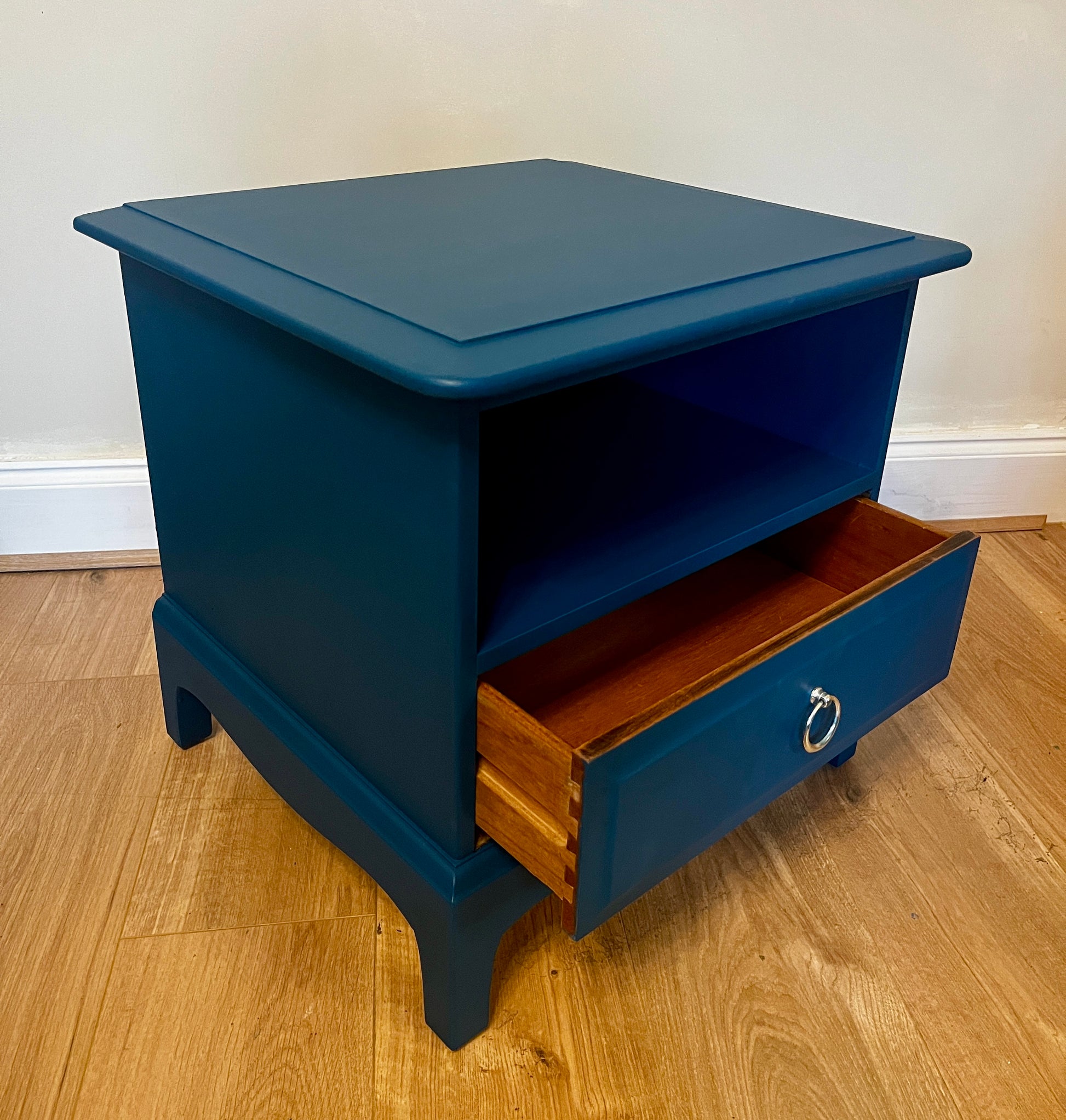 Pair of Upcycled Stag Bedside Cabinets Painted in Frenchic Steel Teal Colour of the Year Brits Love Vintage Whitstable 