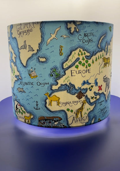 Handmade Nautical Blue Lampshade Made with Sandersons Treasure Map Fabric.