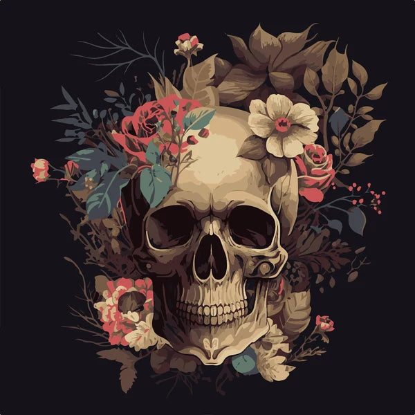 Three Yellow Goats - Skull and flowers