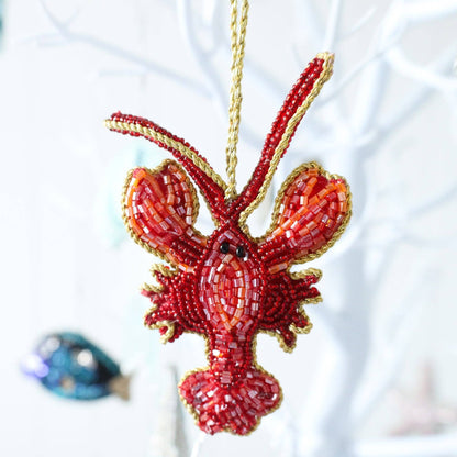 Cream Cornwall - Beaded Red Lobster Hanging Decoration.