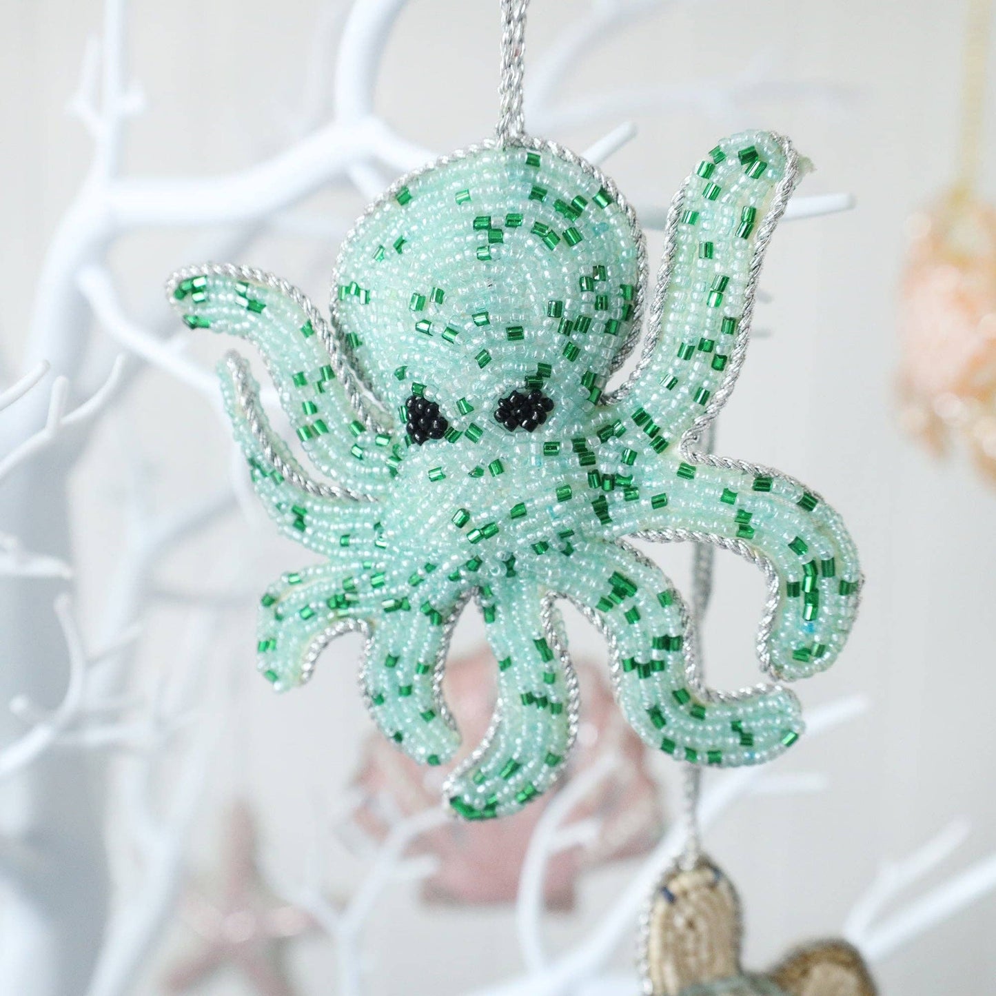 Cream Cornwall - Beaded Aqua Octopus Hanging Decoration